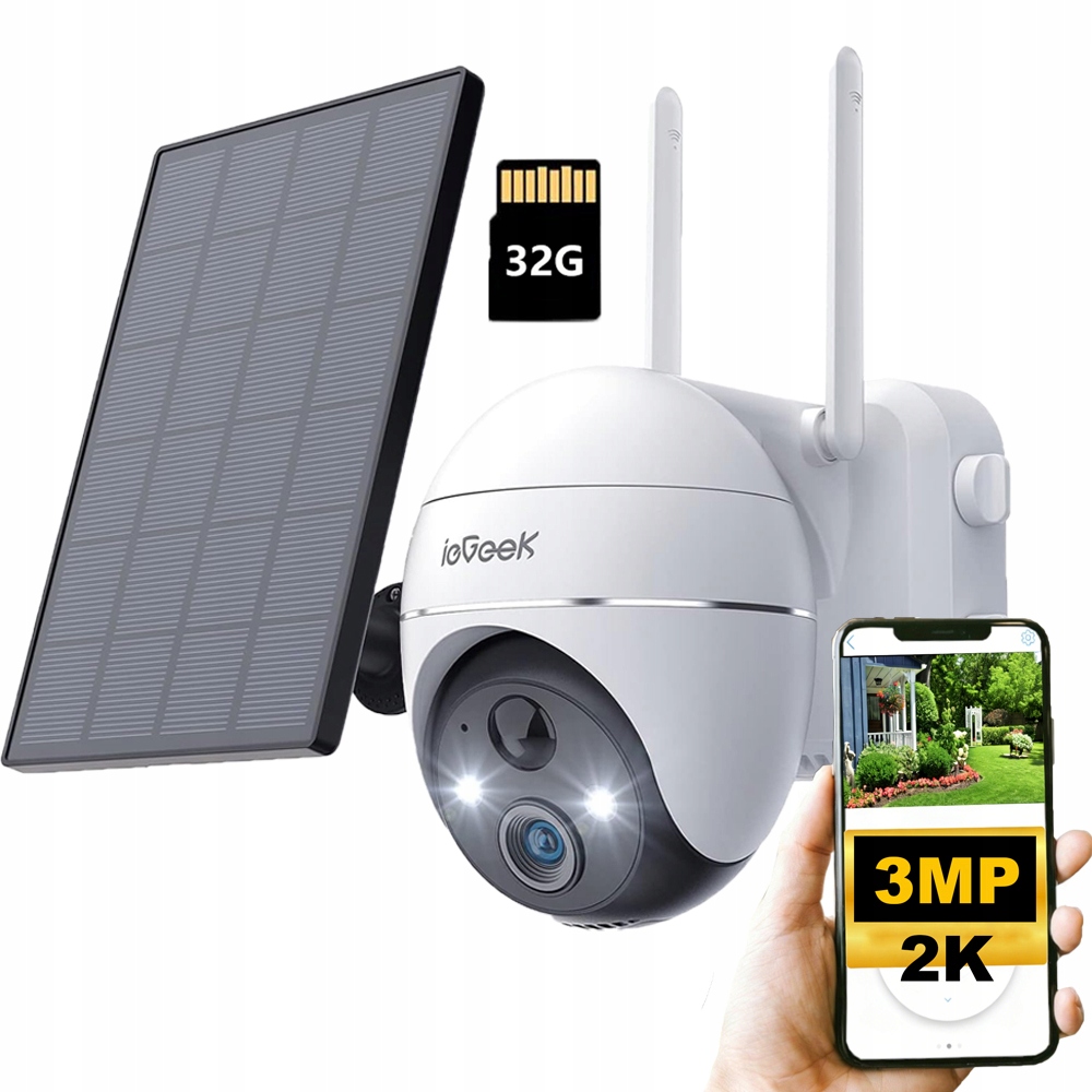 Wifi solární kamera 3Mpx Smart venkovní otočná Ip bezdrátová s 32 Gb