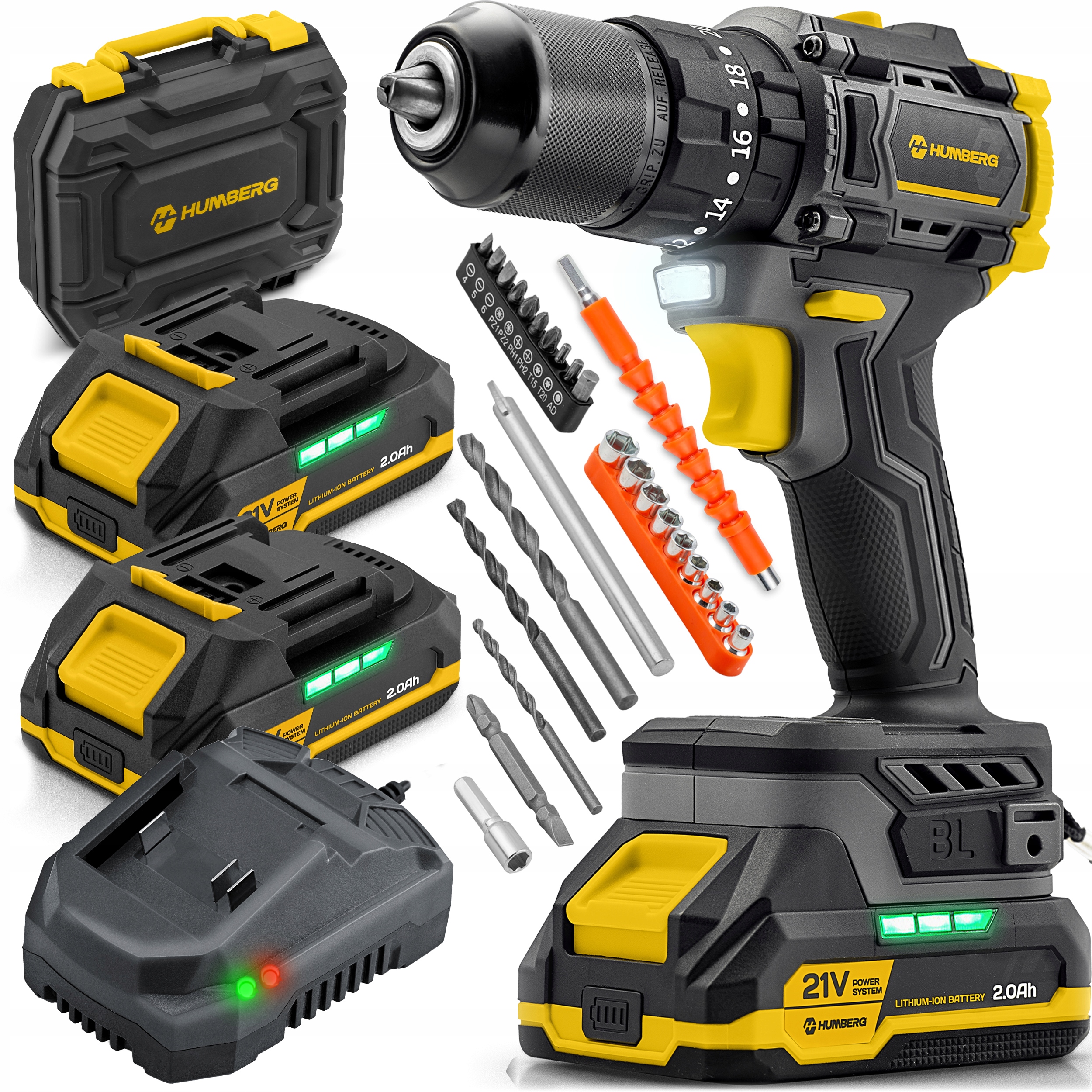 Wiertarko Wkrętarka Udar akumulatorowa 21V Humberg +2x Bateria Mocna