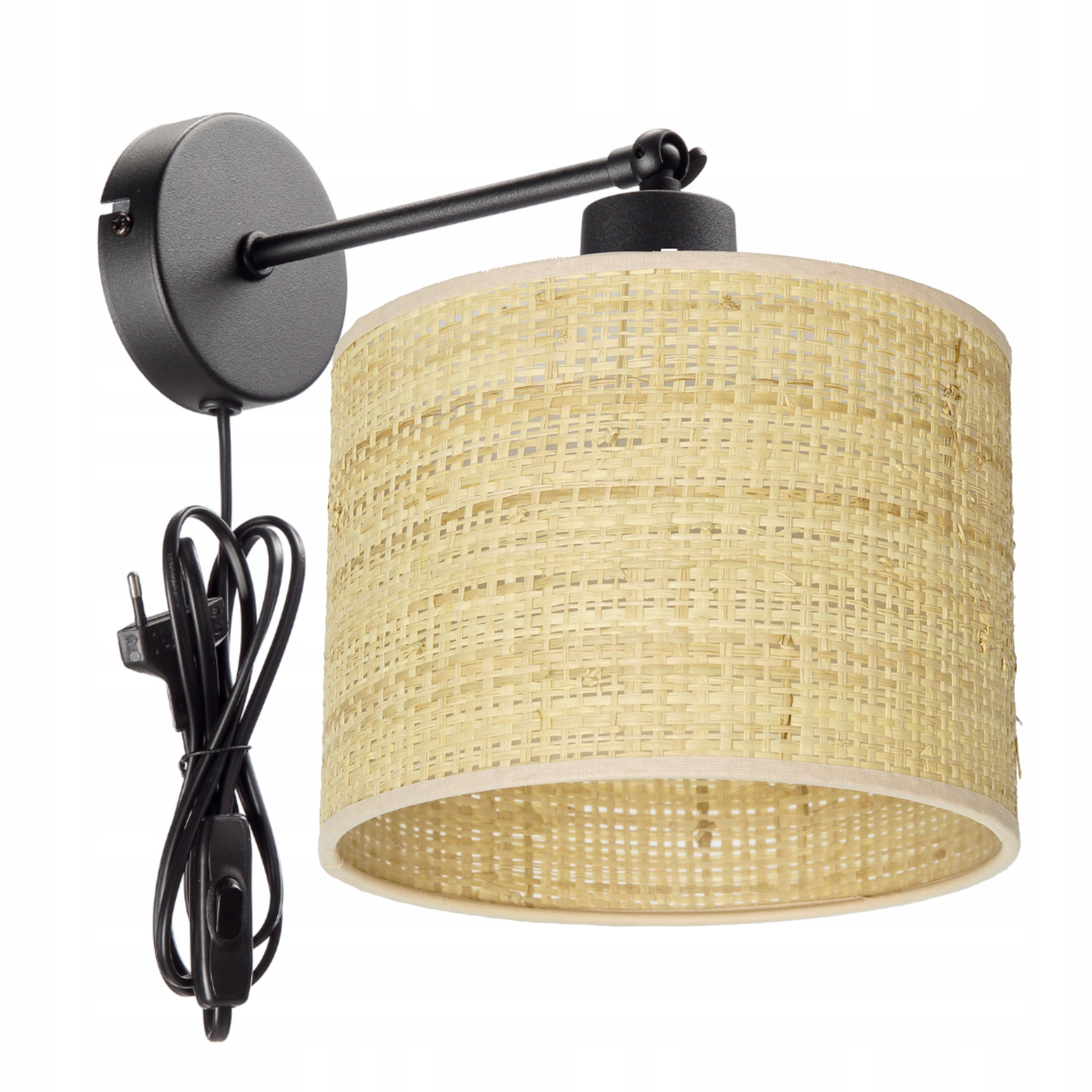 Lampa Kinkiet Ścienny Z Wtyczką Led Abażur Ratan Ratanowy Polski Kinkiet