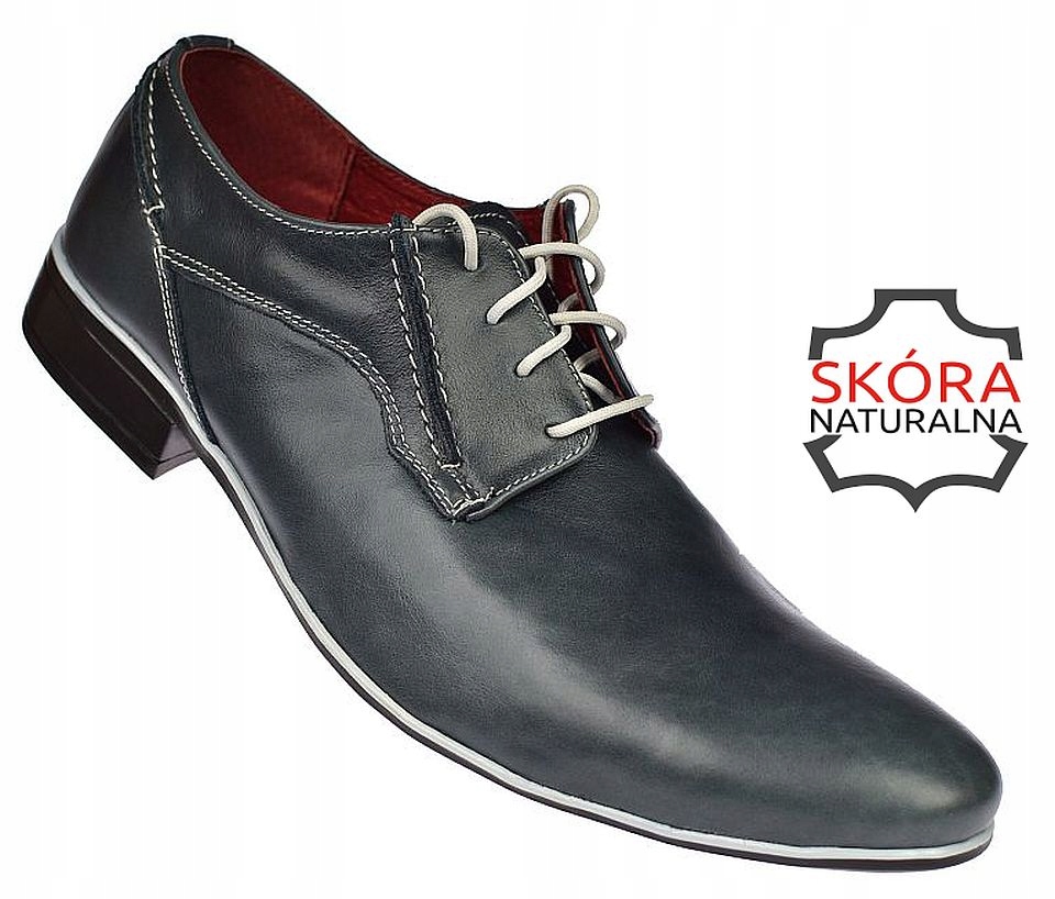 Pánské tmavě modré oblekové polobotky z přírodní kůže Polské M115 vel. 42