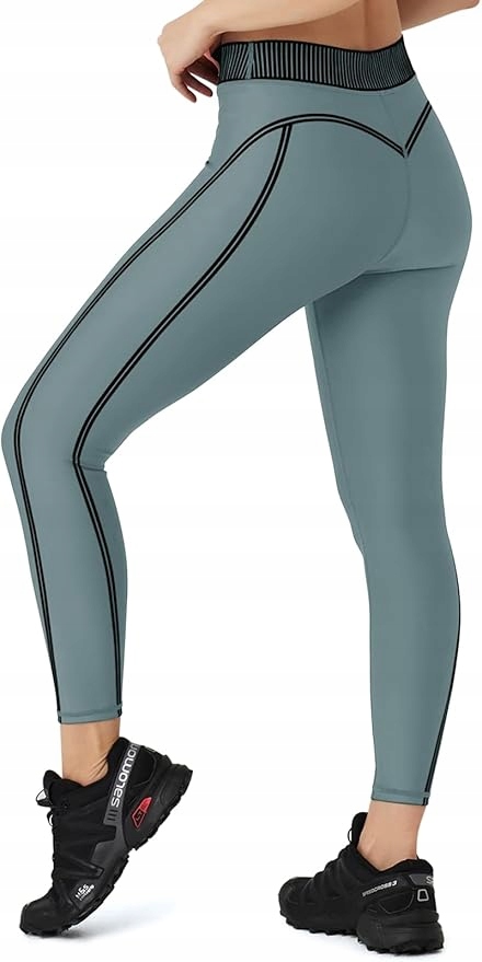 Dámské sportovní legíny s vysokým pasem, kryjící, šedozelené, XXL