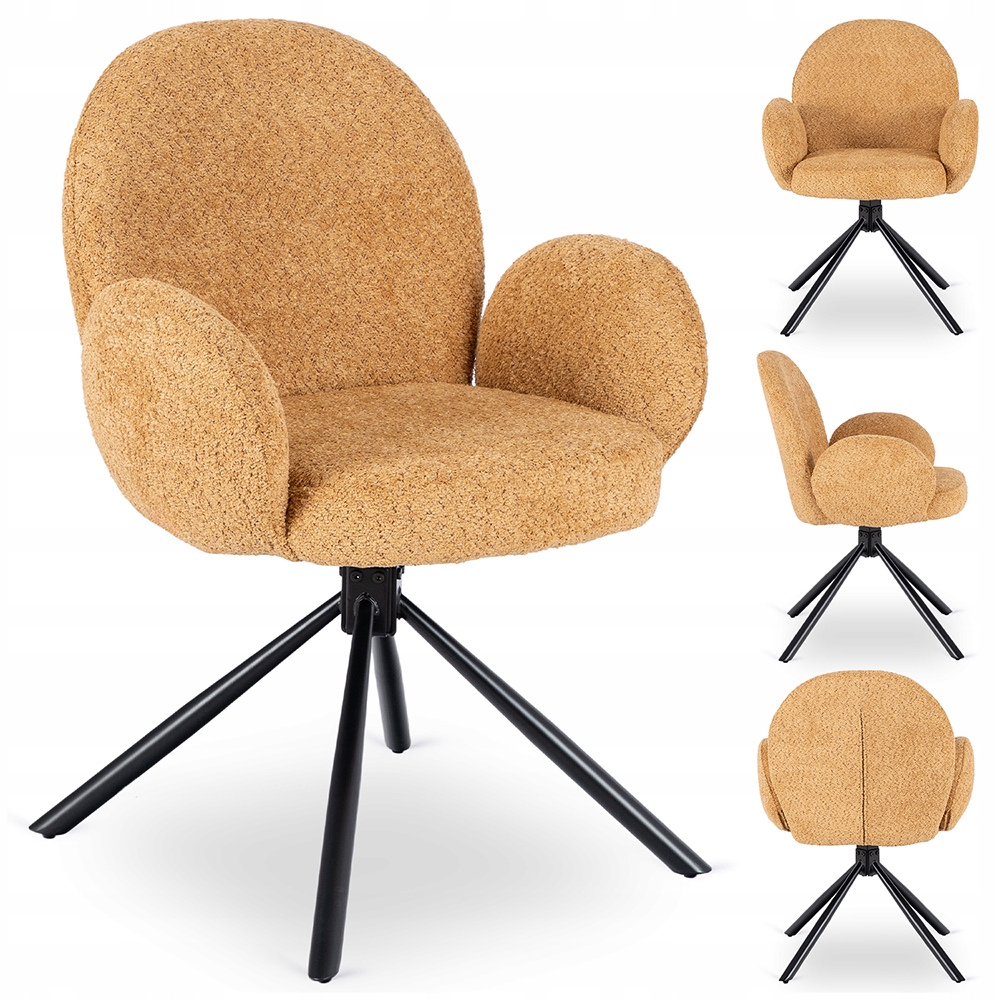 Otočné kelímkové křeslo čalouněné do jídelny v obývacím pokoji, hořčicová barva Musso