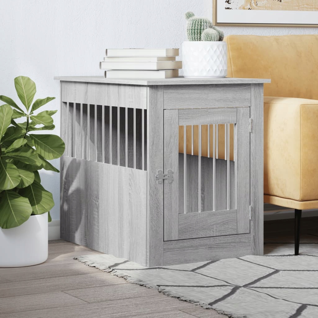 Levně Fionshop 262673305 Psí bouda a koncový stolek šedá sonoma 55 x 80 x 68 cm