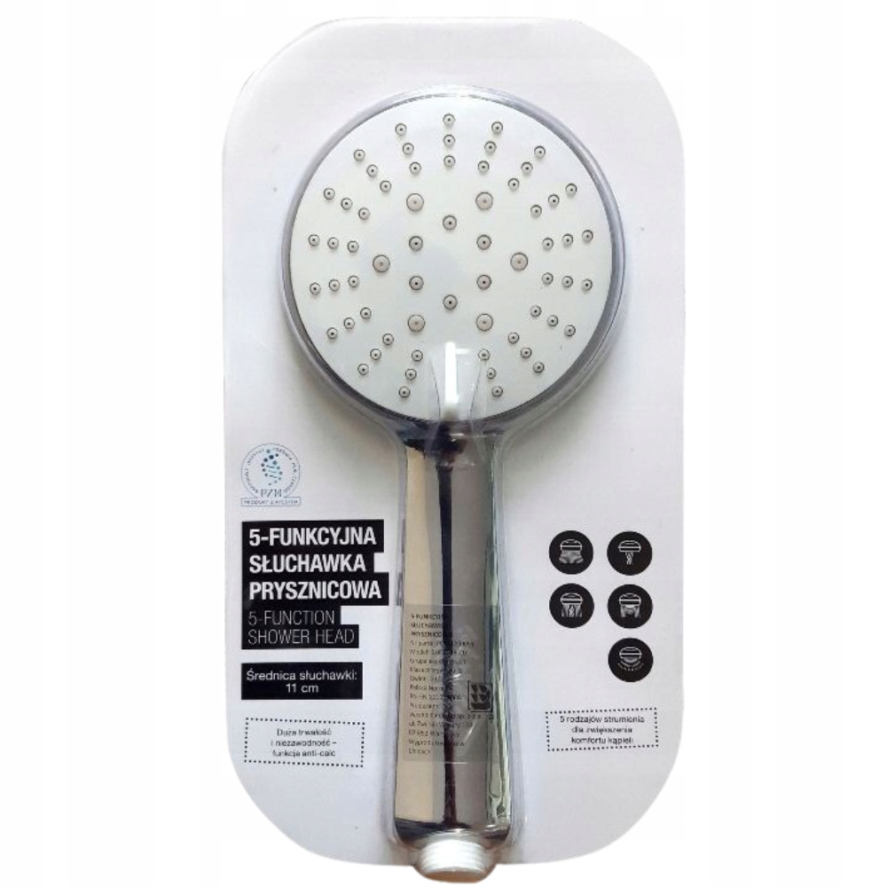 SMUKEE 5-FUNKCYJNA SŁUCHAWKA PRYSZNICOWA SREBRNO-BIAŁA Marka Smukee