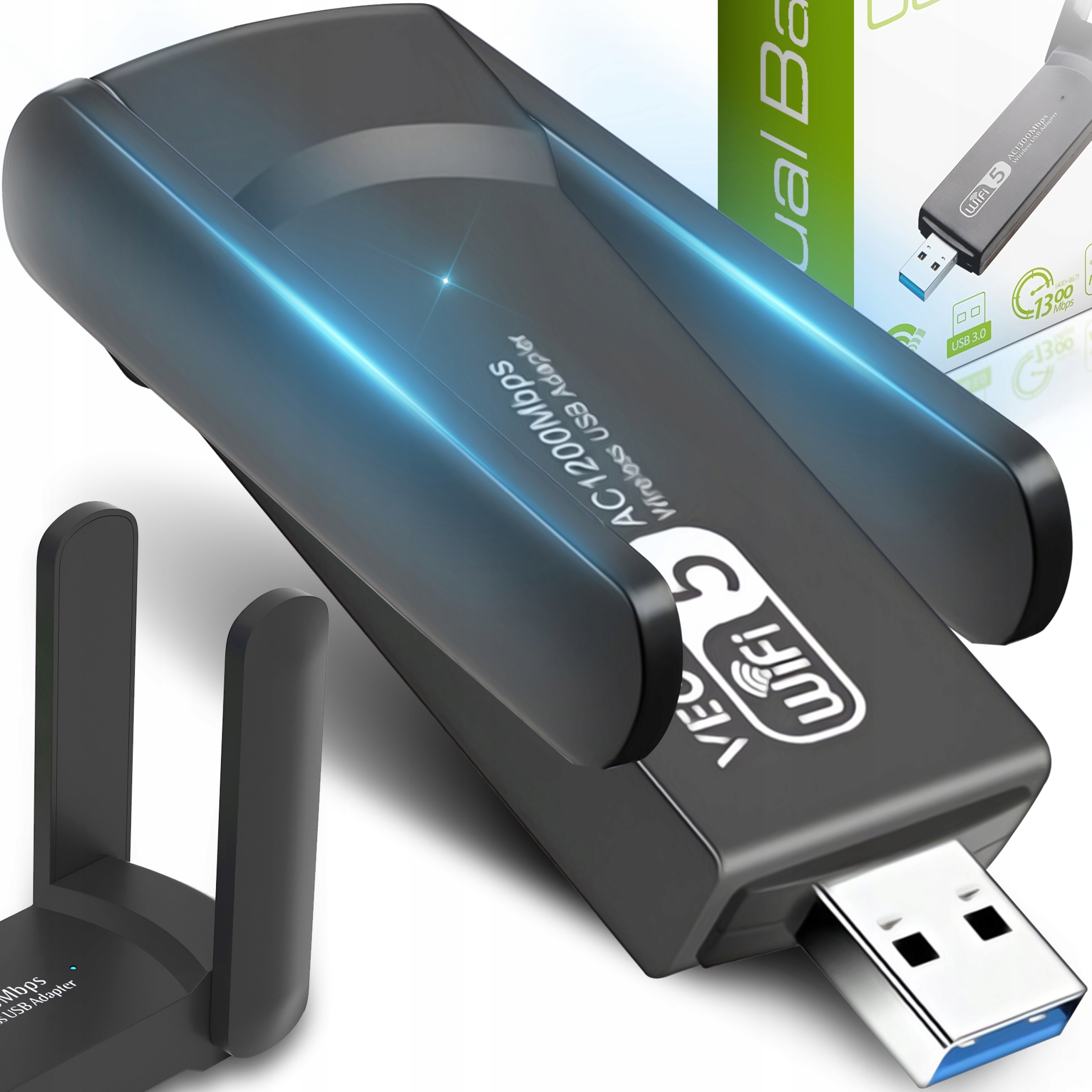 Adapter Karta Sieciowa Wifi Wi-fi Usb 3.0 Anteny Zewnętrzna 1300Mbps 5GHz
