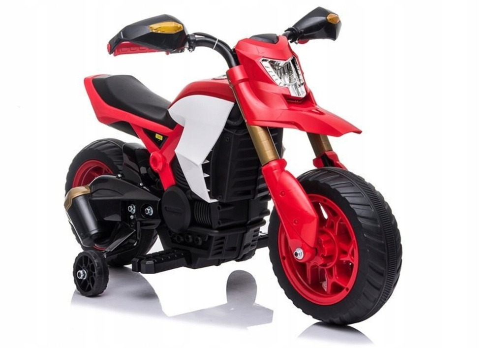 Motor na akumulator dziecięcy z bocznymi kółkami czerwony dla dzieci
