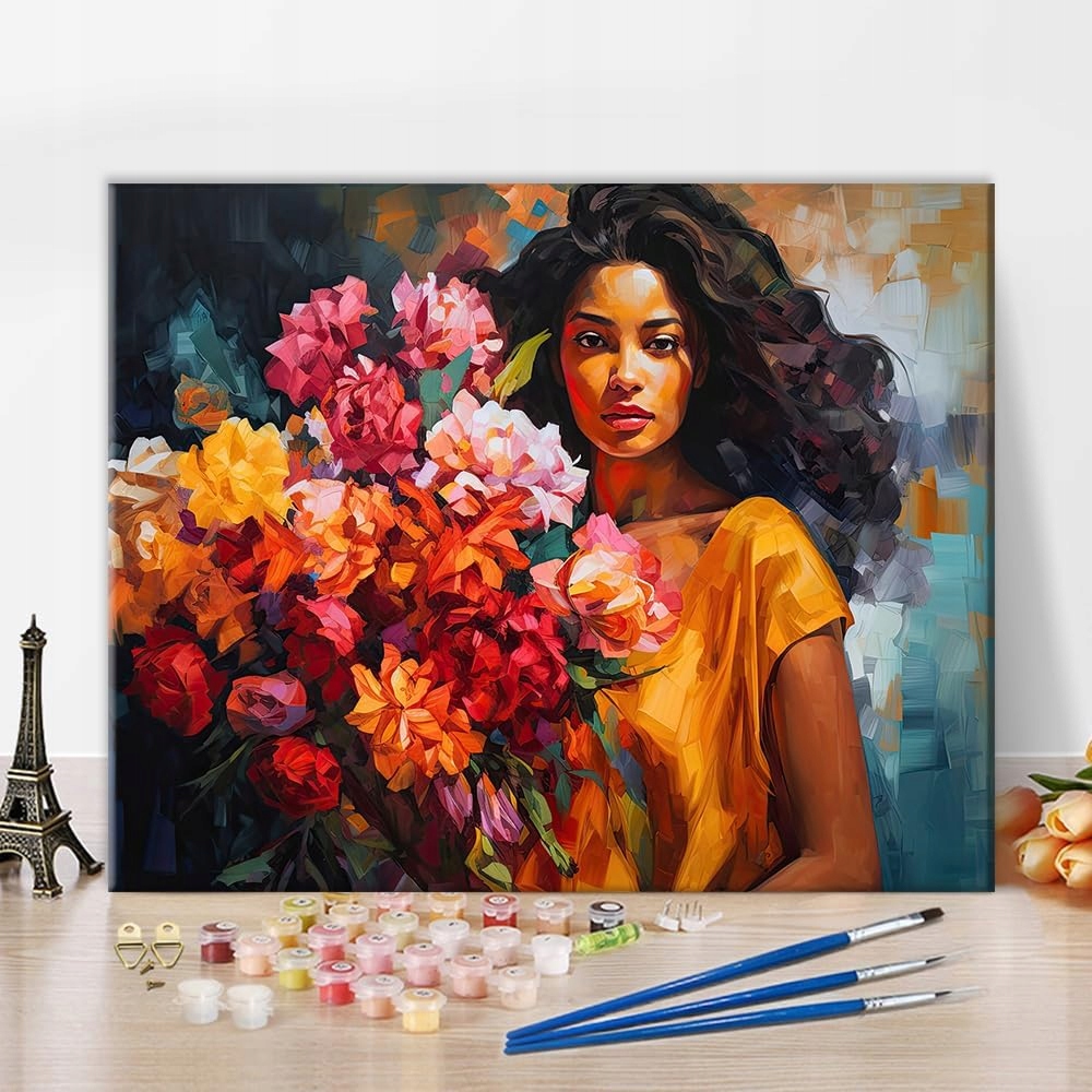 TISHIRON Malowanie po numerach Kobieta z kwiatami 21x13.5 cm