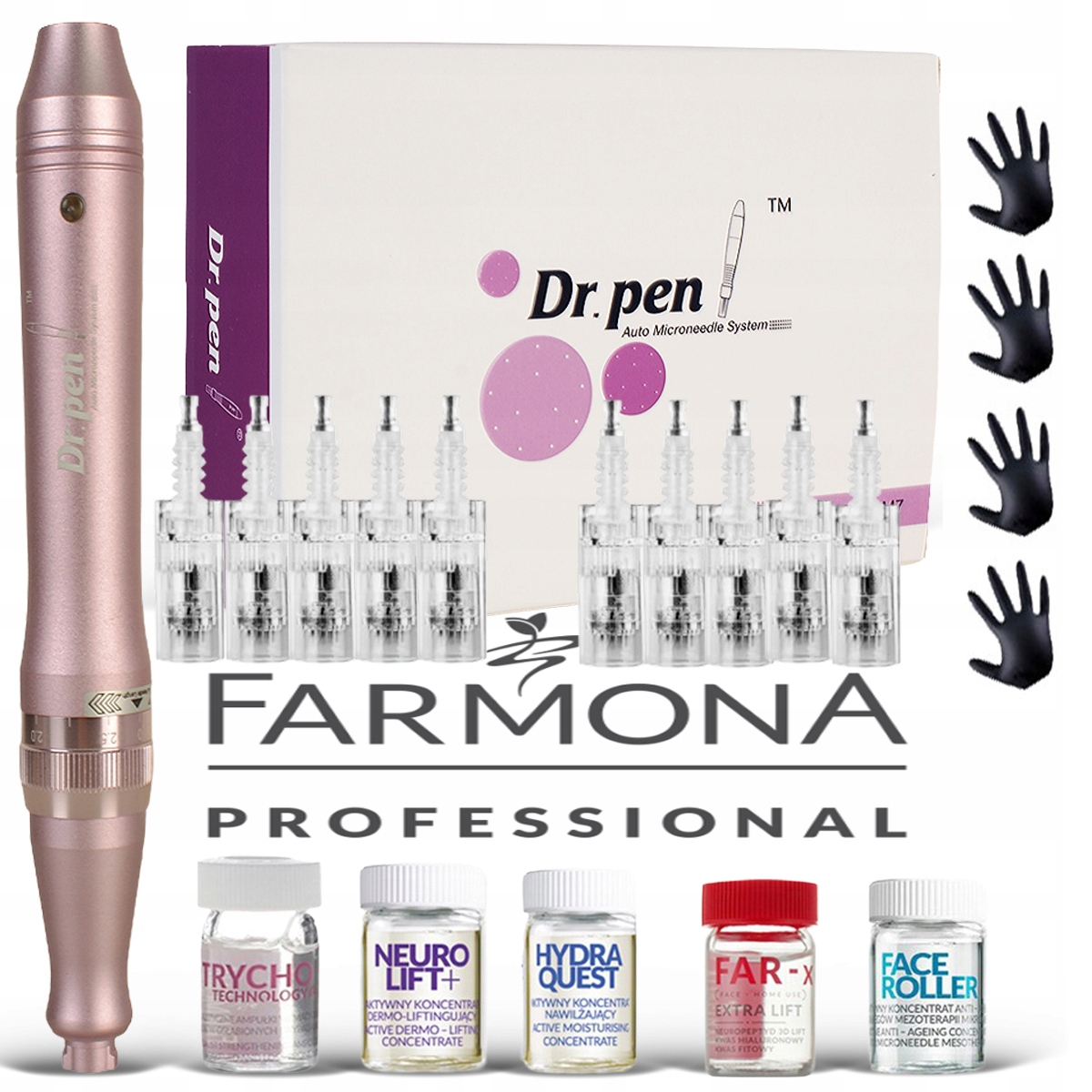 Dr Pen Ultima M7-W Dermapen 10 Kartridży, 5x Ampułki Farmona mix