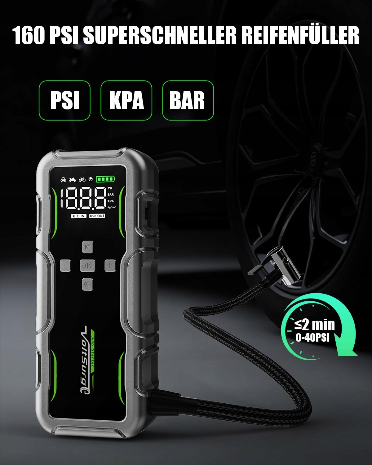 VOLTSURGE Powerbank 160PSI Kompresor do Samochodów 12V LED — miniatura 3