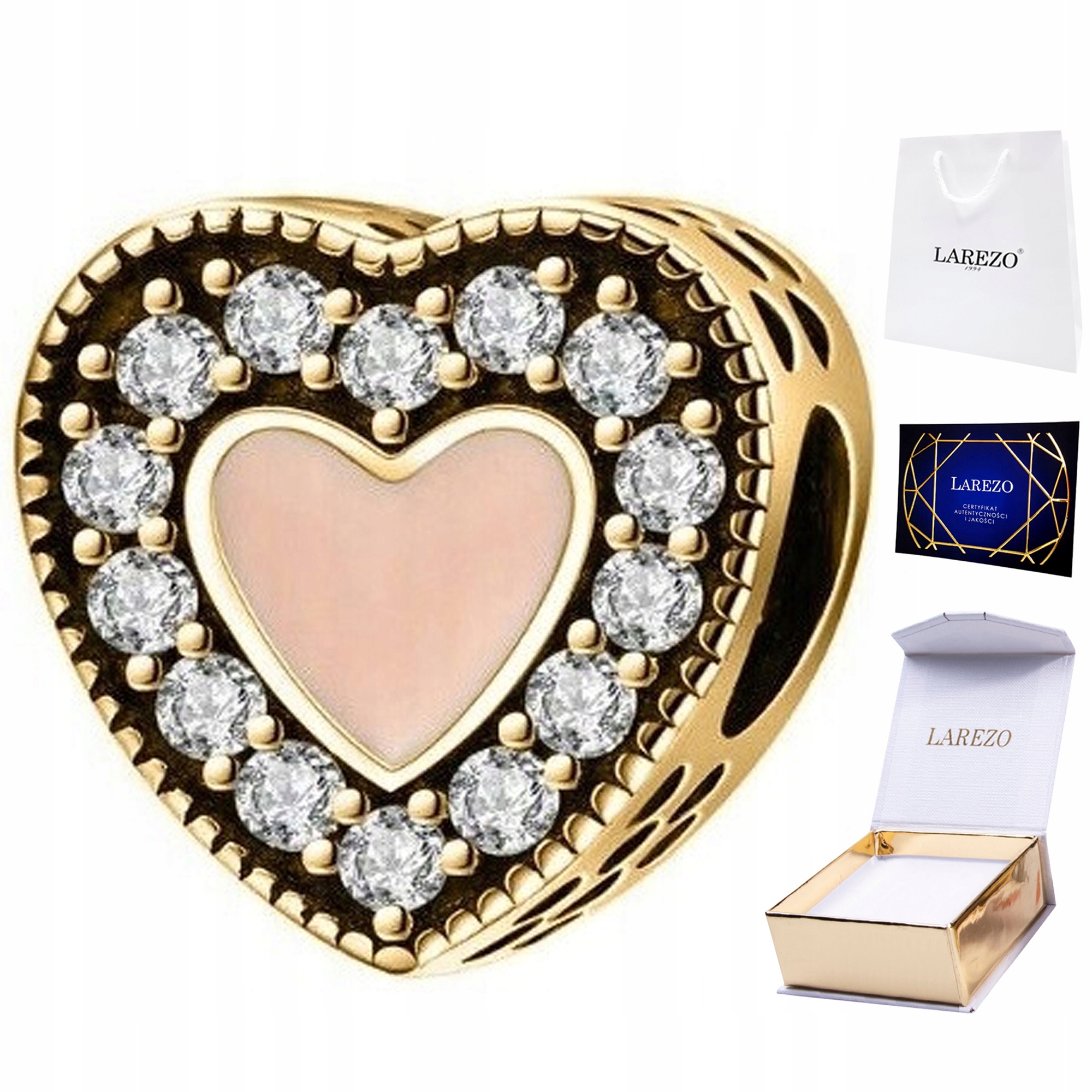 Charms Zlaté Růžové Srdce Love Srdíčko Korálek s zirkony Stříbro 925