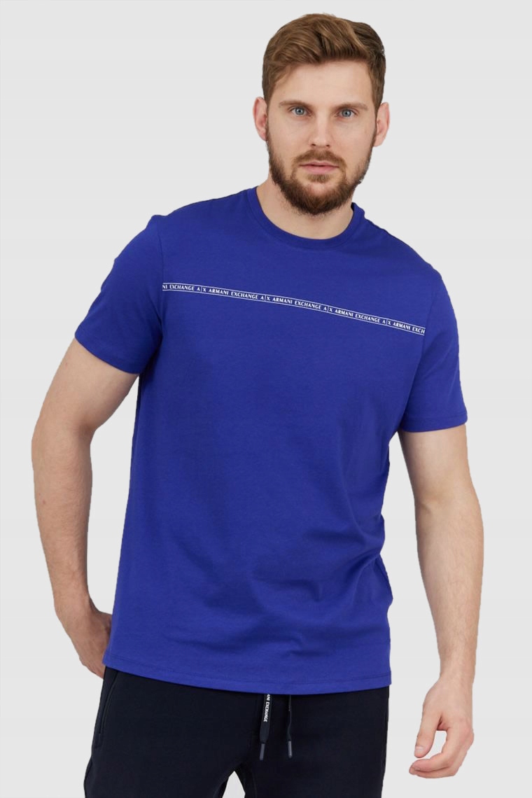 Armani Exchange Modré pánské tričko s páskem s logem M