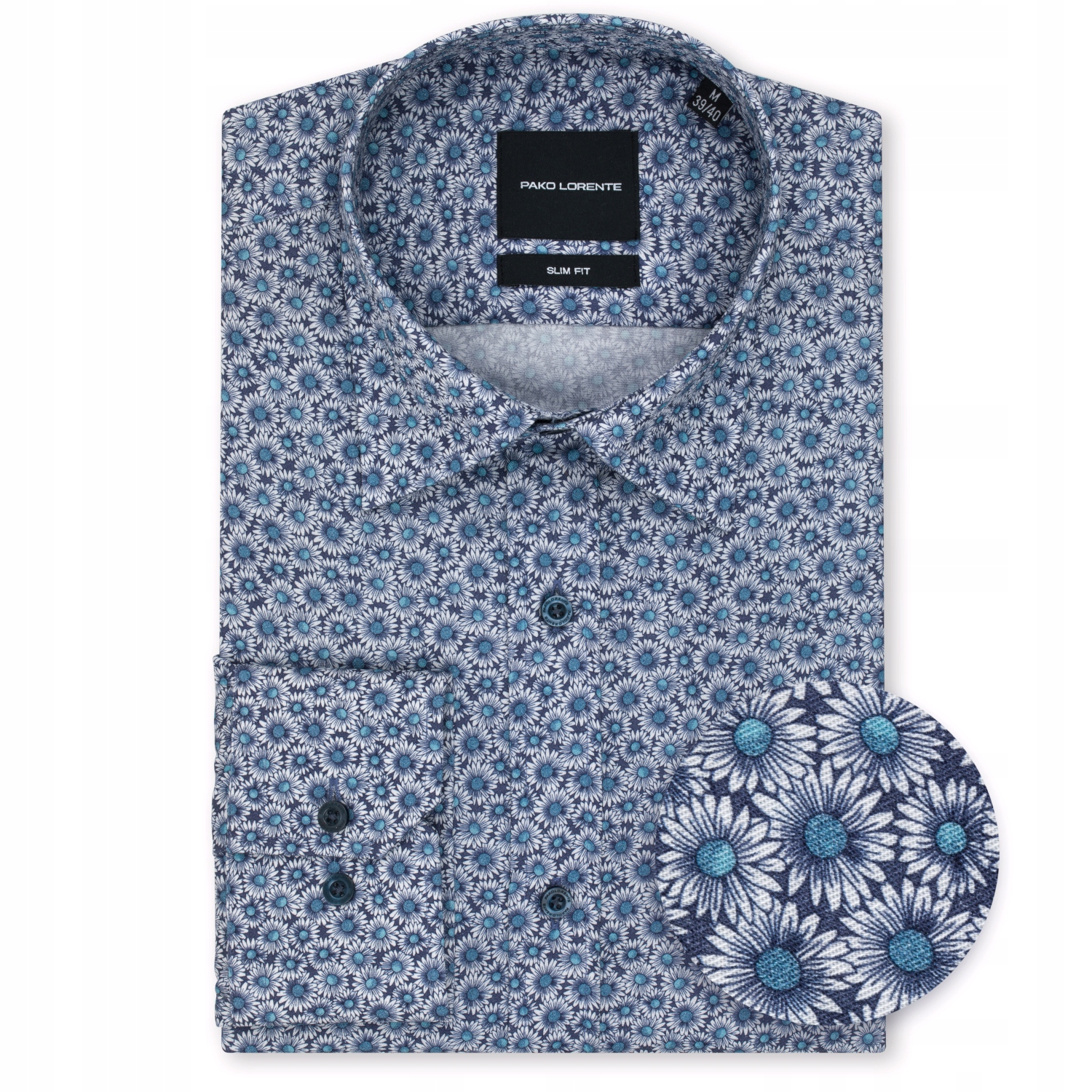 Modrá pánská košile ve vzoru sedmikrásek Slim Fit Pako Lorente vel 3XL