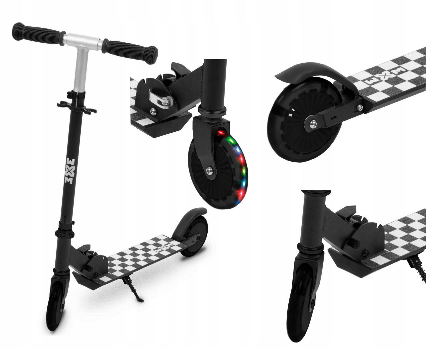 Hulajnoga Składana 2 Kołowa Skipo Wxm Chess Szachownica Do 50kg Koła Led
