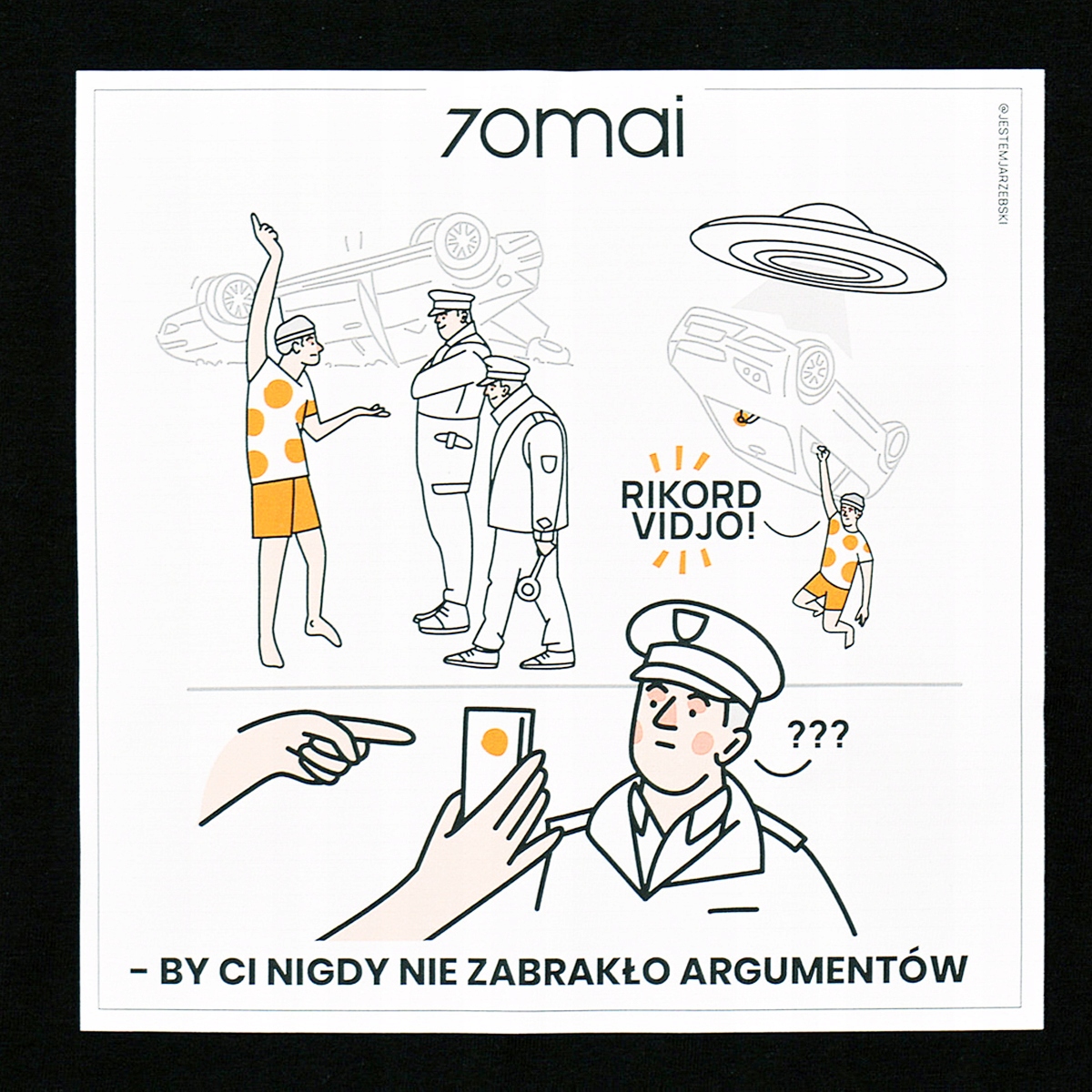 Koszulka BAWEŁNIANA L 70mai czarna nadruk UFO Kolor czarny