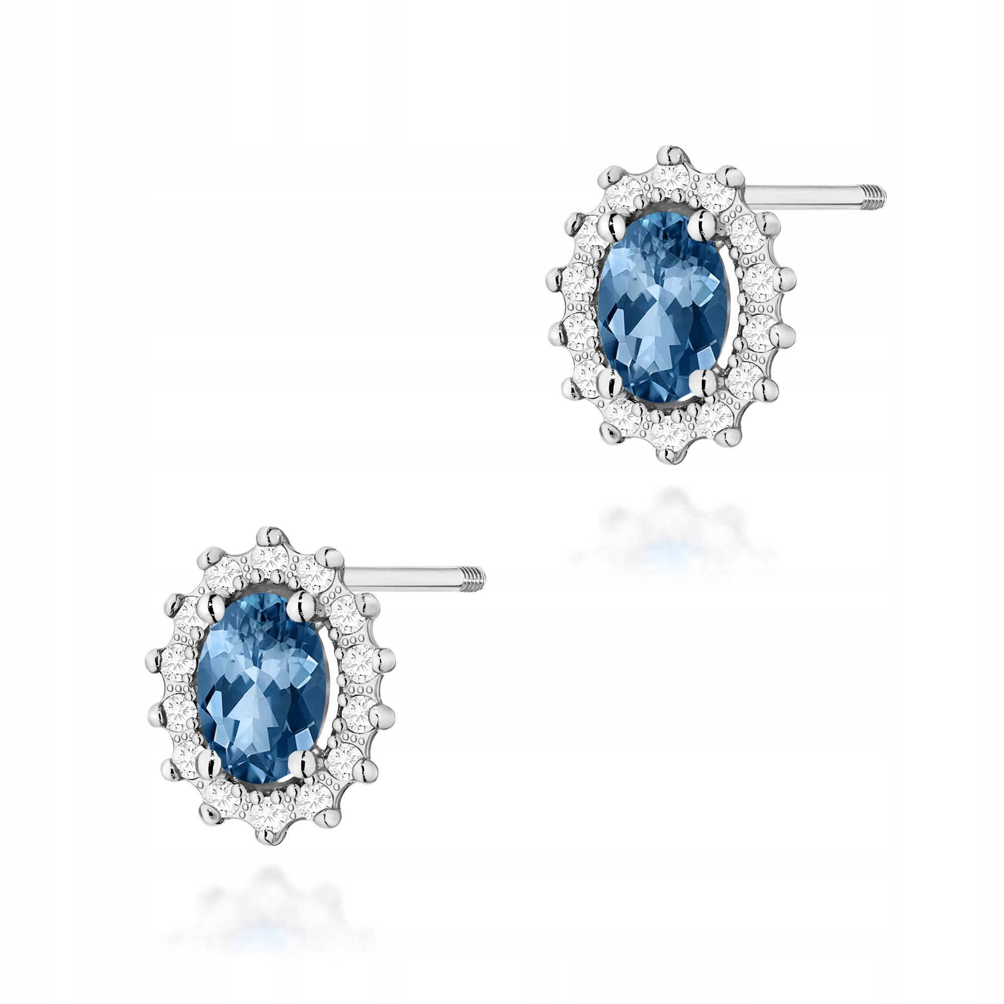 Náušnice bílé zlato 585 modrý topaz london blue diamanty 2,2 g
