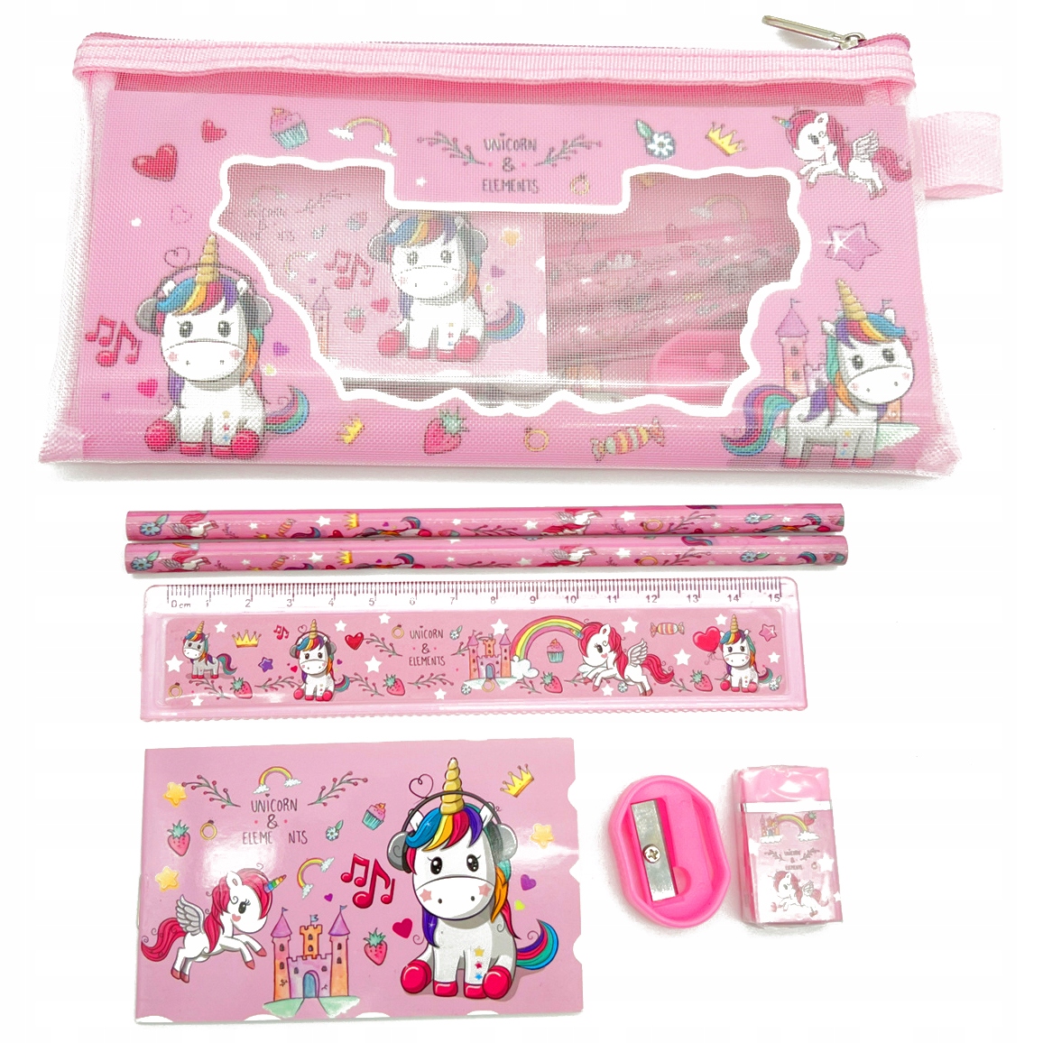 PIÓRNIK OŁÓWEK LINIJKA TEMPERÓWKA PRZYBORY SZKOLNE JEDNOROŻEC ZABAWKA DLA