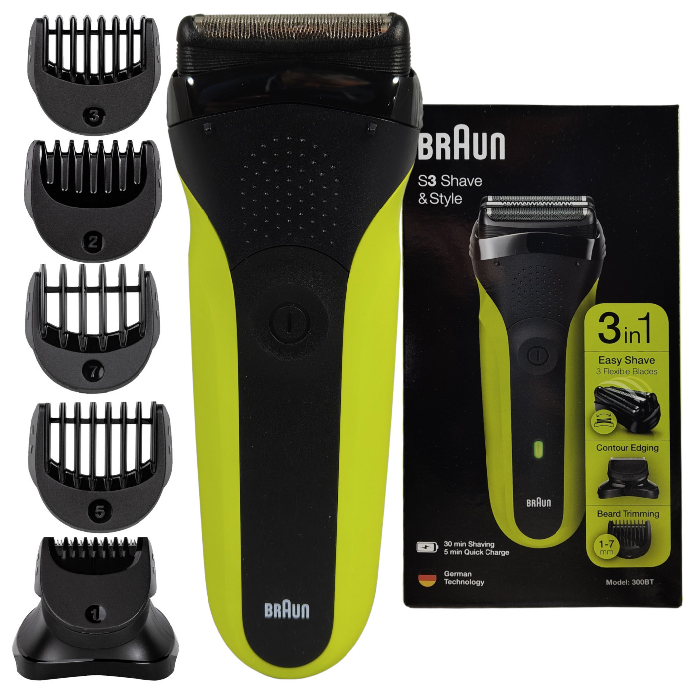 Golarka Męska Braun 300BT Zielona z trymerem +5 Nasadek