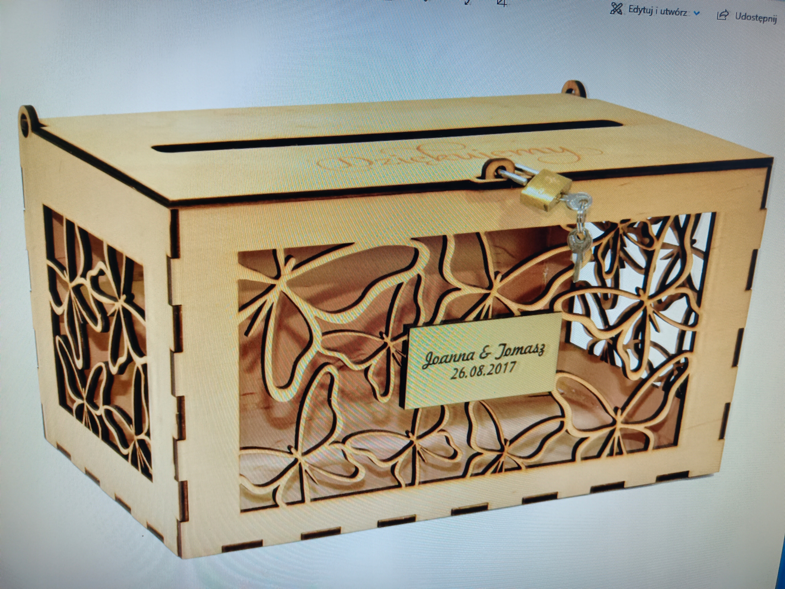 Na koperty pudełko wzory imiona pary młodej z datą wesel ślub prezent motyl