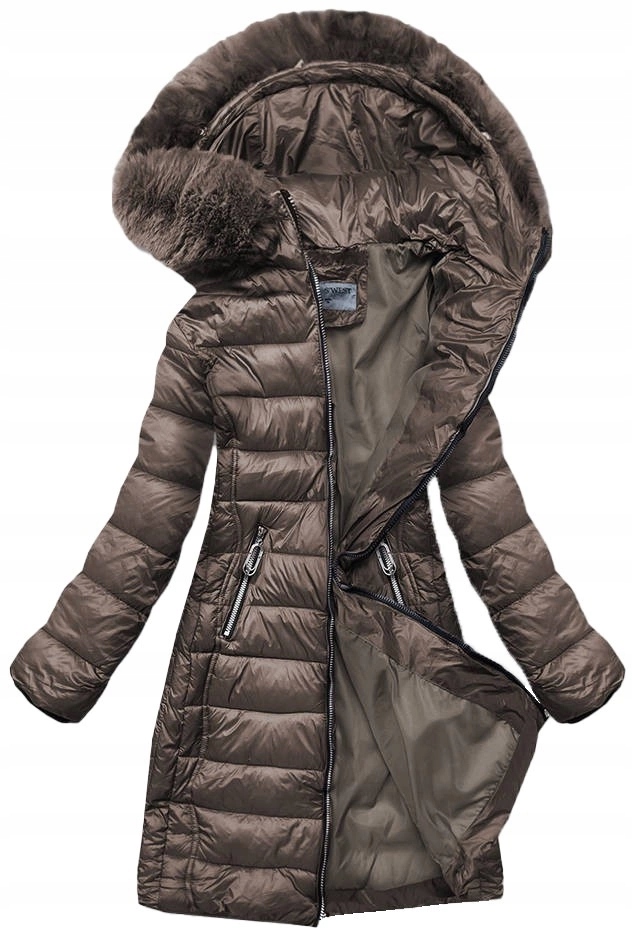 Tenká Bunda S Kožešinou B8058 Hnědá M (38)