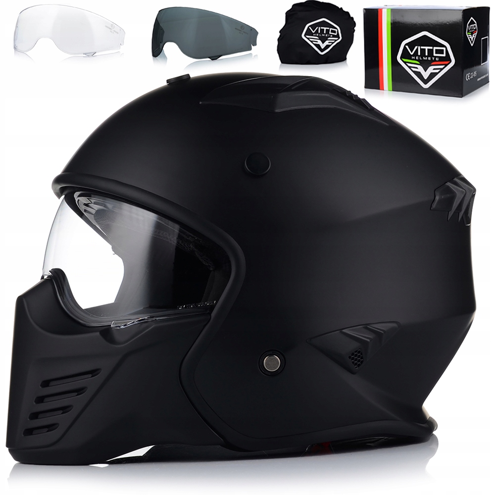 Motocyklová Prilba Otvorená Vito Bruzano Matt Odnímateľná Čepeľ 2x Sklo