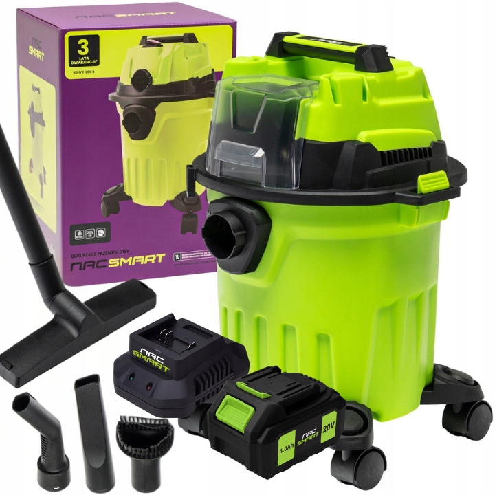 Odkurzacz Przemysłowy Warsztatowy 12L Nac Smart Zestaw Aku Szybka Ładowarka