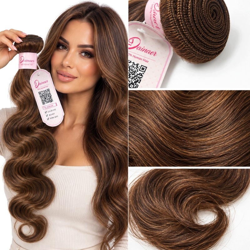 Włosy naturalne Sew In brąz falowane 22 cale 160 g Human Hair