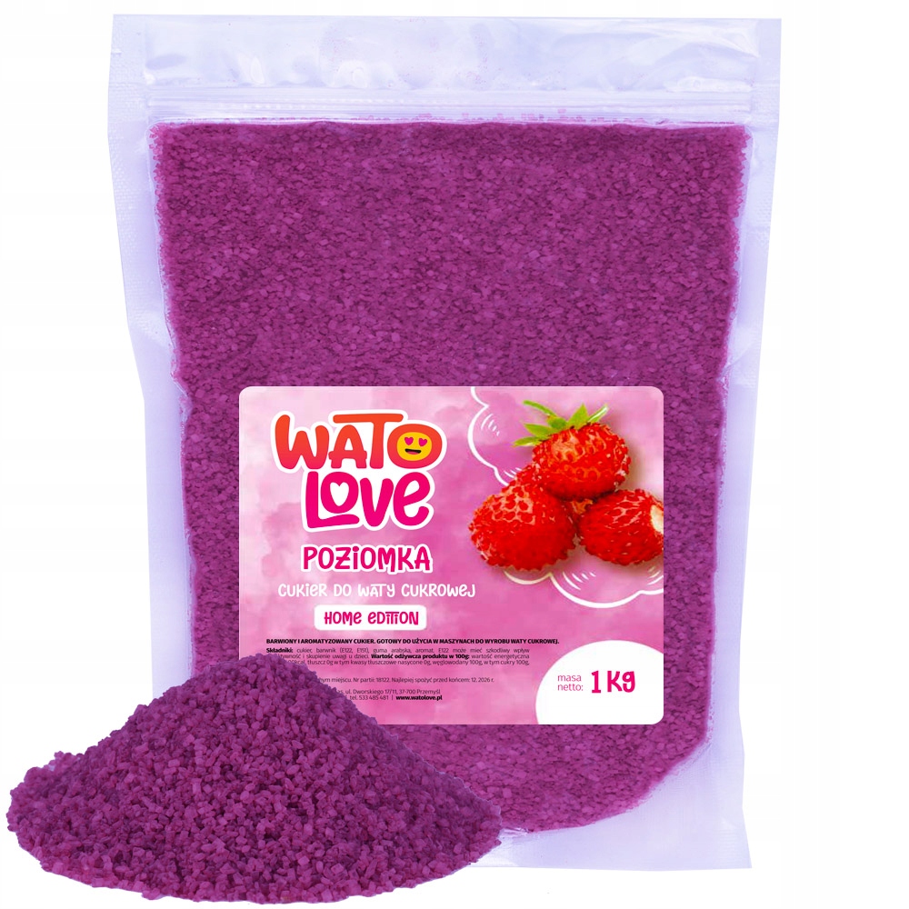 1 Kg Cukier do Waty Cukrowej Kolorowy Smakowy na Patyczki POZIOMKA