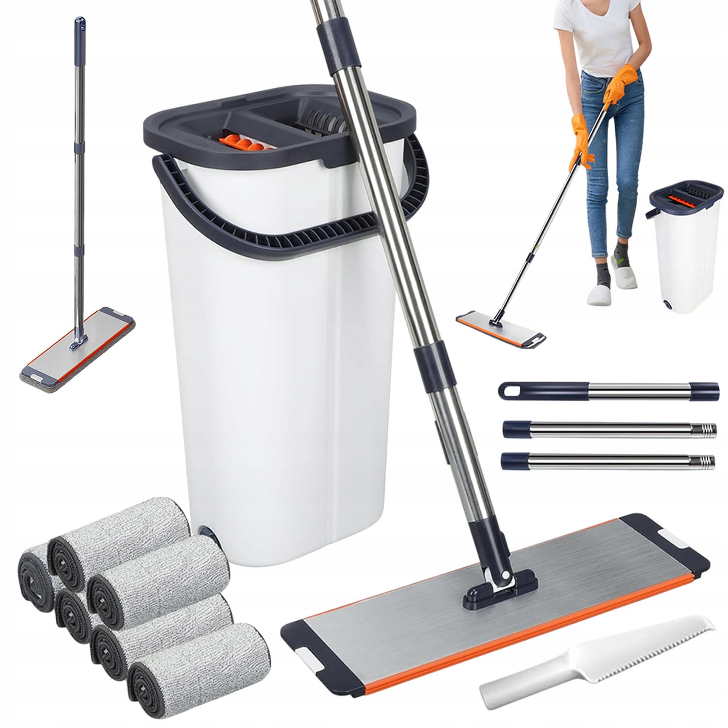 Levně Rotační Podlahový Rotační Mop 360 Turbo 6 Nástavců Mikrovlákno Kbelík