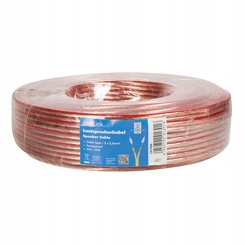 LogiLink Kabel głośnikowy 2x2,5mm² 25m Przezroczysty Cca Instalacji Audio