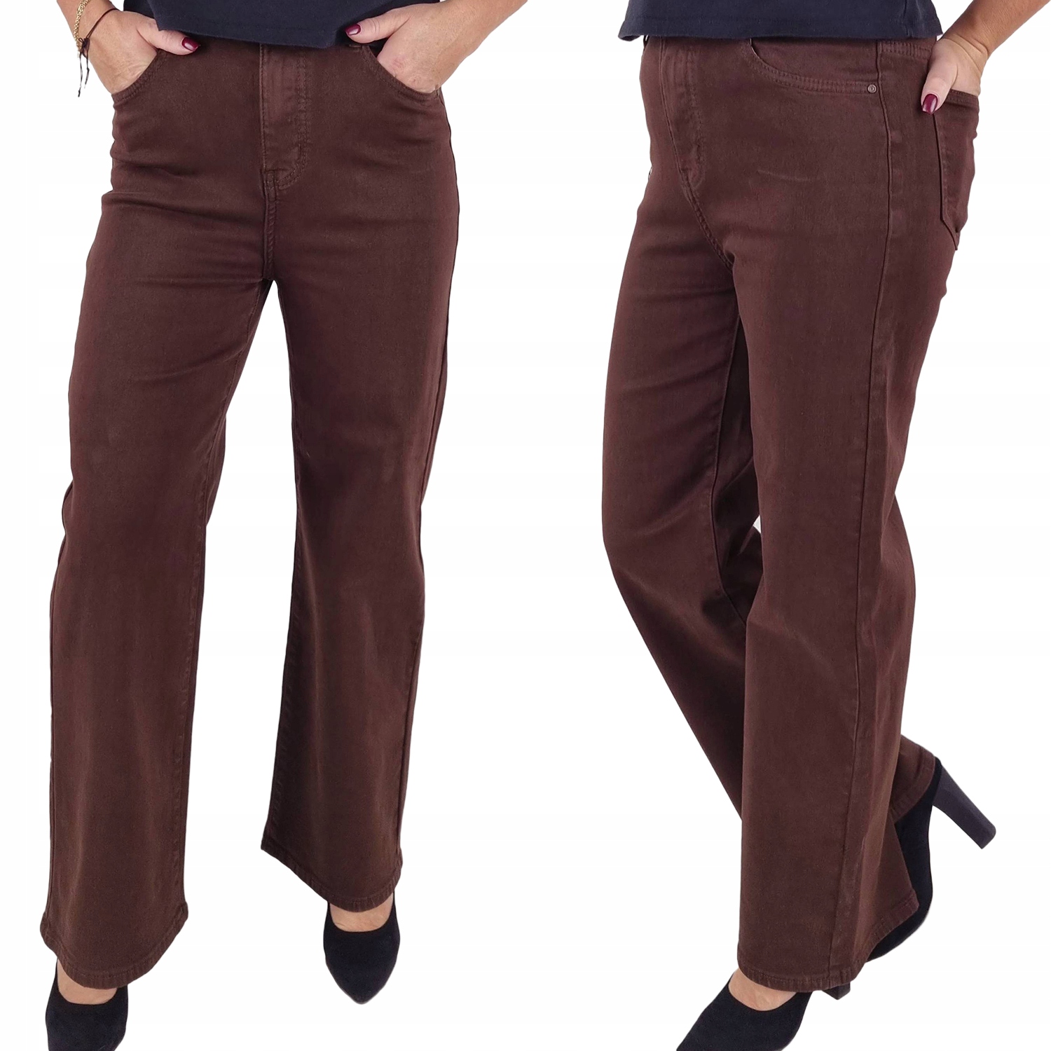 Dámské Módní Džíny Rylee S Širokými Nohavicemi Hnědé Čokoláda