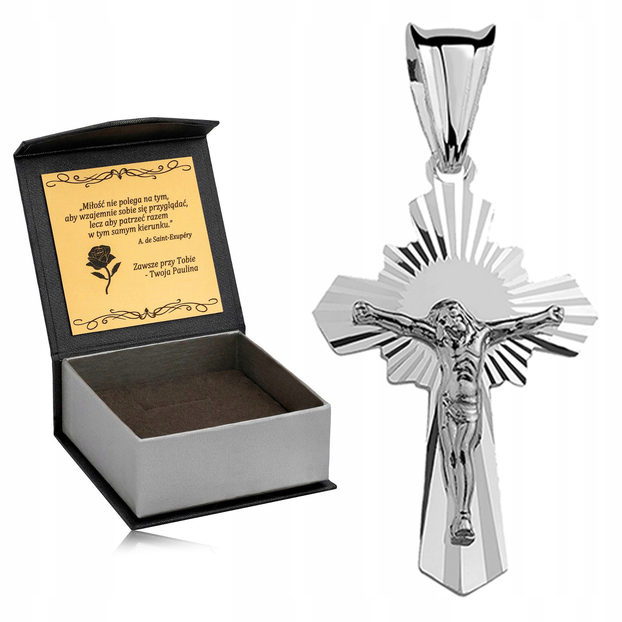 Stříbrný Pánský Diamantový Křížek 925 Rhodiovaný Kříž Ježíš Gravírování Bonus