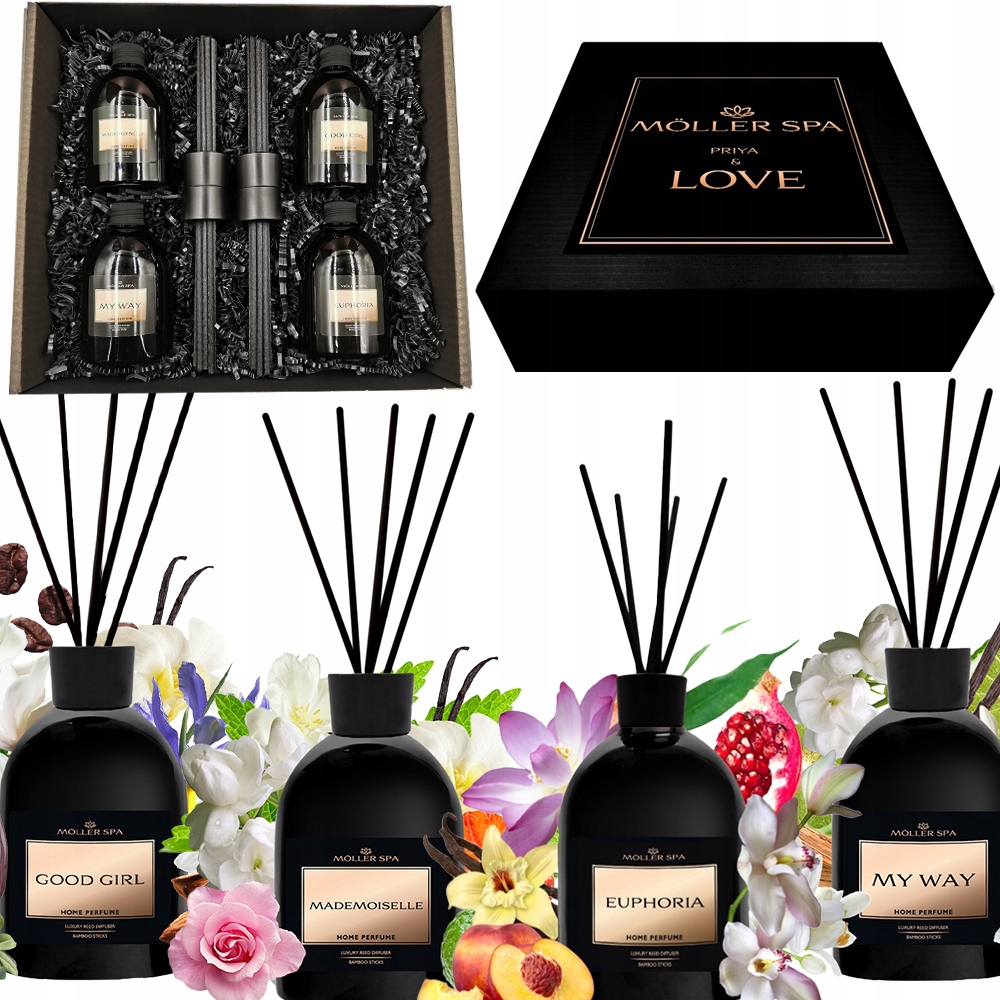 Levně 4x 250 ml MIX Vůní Dámský Parfém Do Domácnosti Tyčinky Dárková Sada 1000 ML