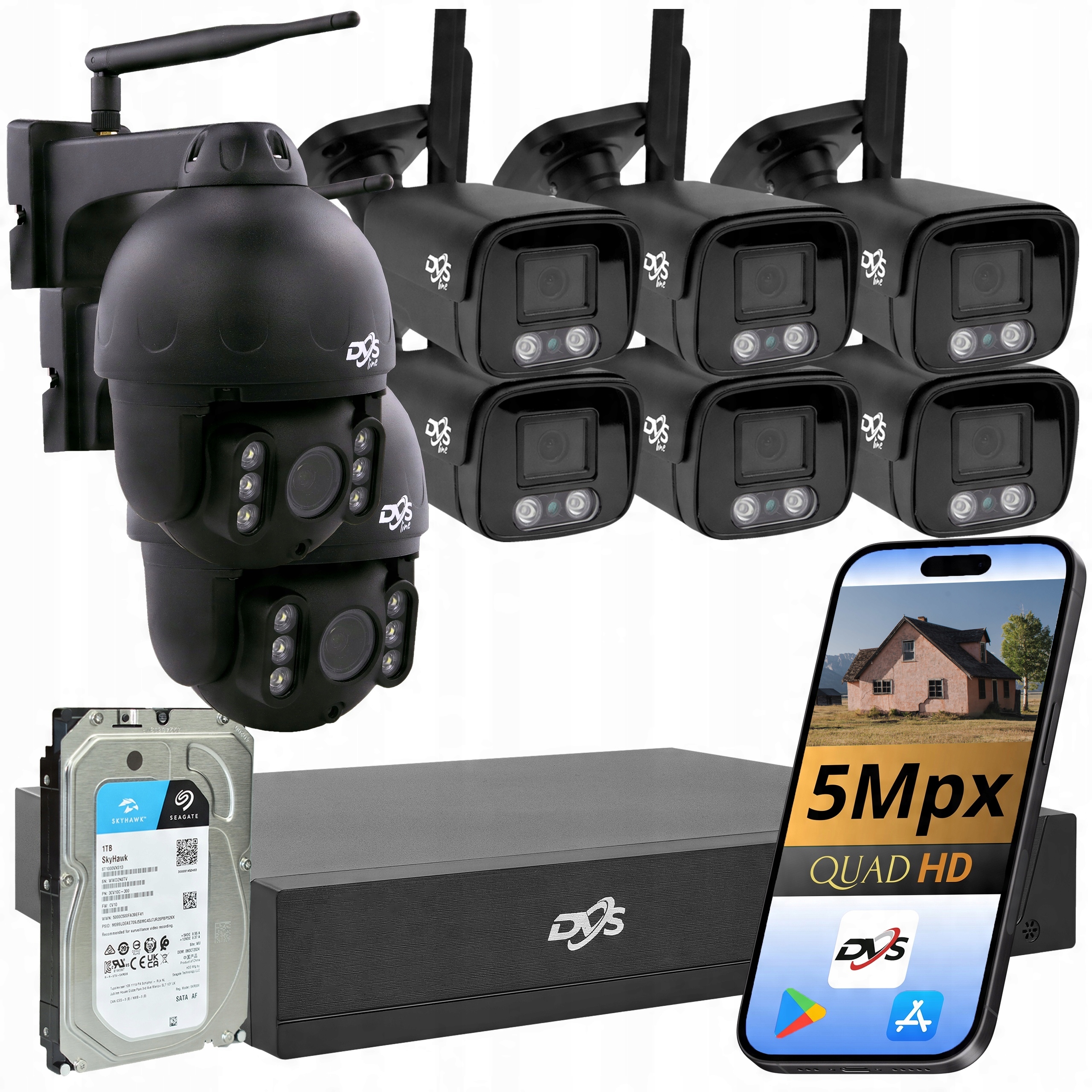 Sada Černých Wifi Kamer 6 Kamer 2 Otočné Venkovní Kamery Dvs Disk 1TB
