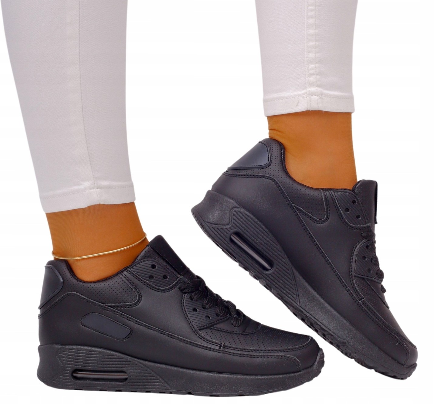 BUTY DAMSKIE SPORTOWE SNEAKERSY CZARNE WIĄZANE