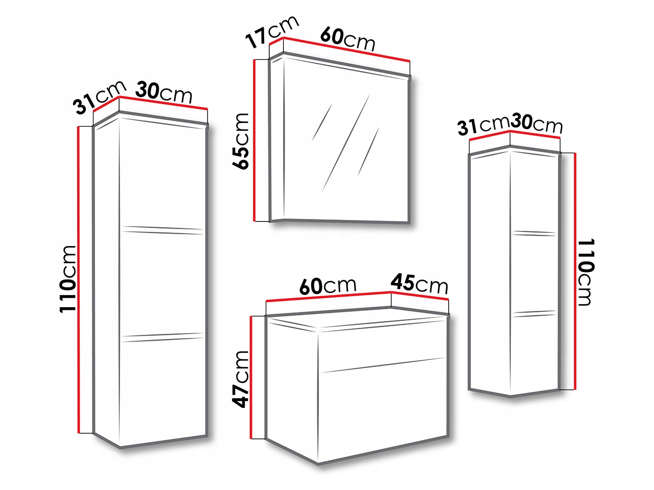 Meble łazienkowe PORTO Biały / Czarny Połysk Kolor frontów czarny