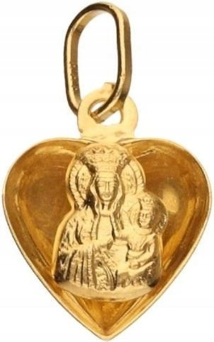 Zlatý přívěsek 585, jemné srdíčko, medailon s Pannou Marií, dárek 14K