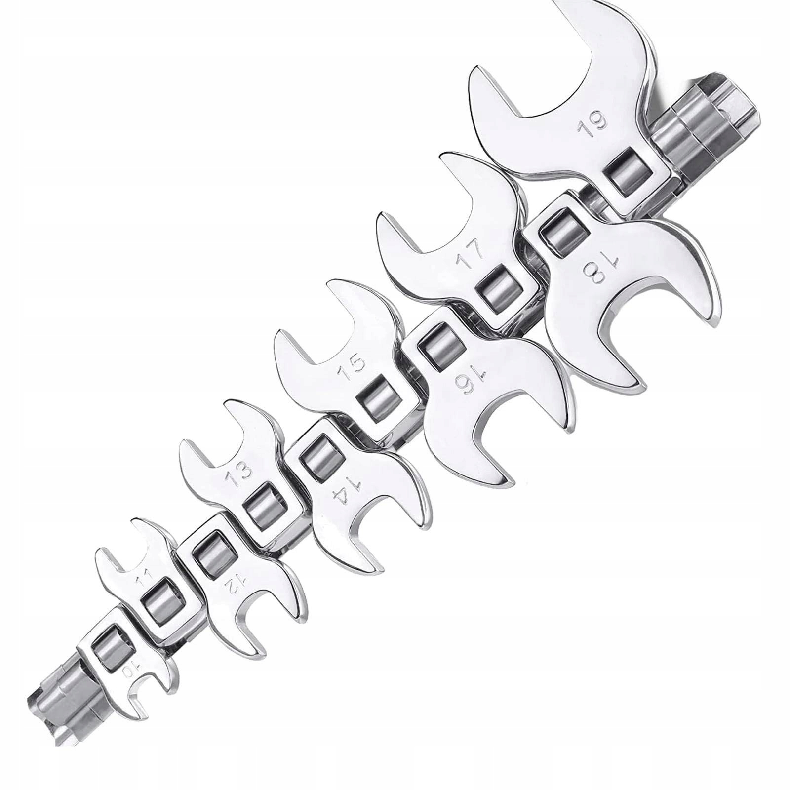 8 Szt Zestaw typu crowfoot kluczy z napędem 3/8" Praktyczne 10-19 mm