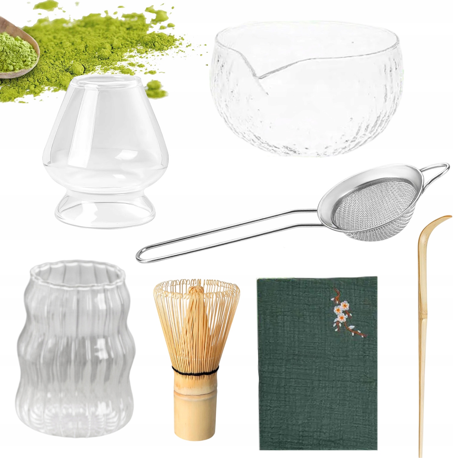 Levně Sada Pro Matcha S Bambusovou Šlehací Metlou A Skleněnou Miskou Je Ideálním Dárek
