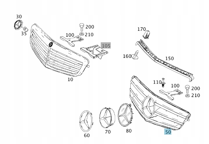 GRILL ATRAPA MERCEDES KLASA C W204 C63 AMG Producent części Mercedes-Benz OE