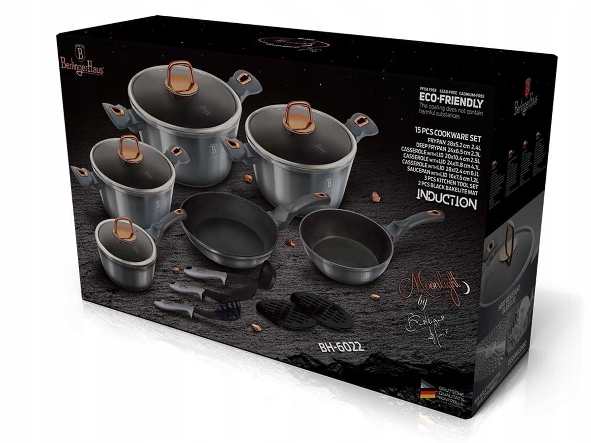 Zestaw garnków Berlinger Haus Moonlight aluminiowe 15 el. Typ powłoki granitowa