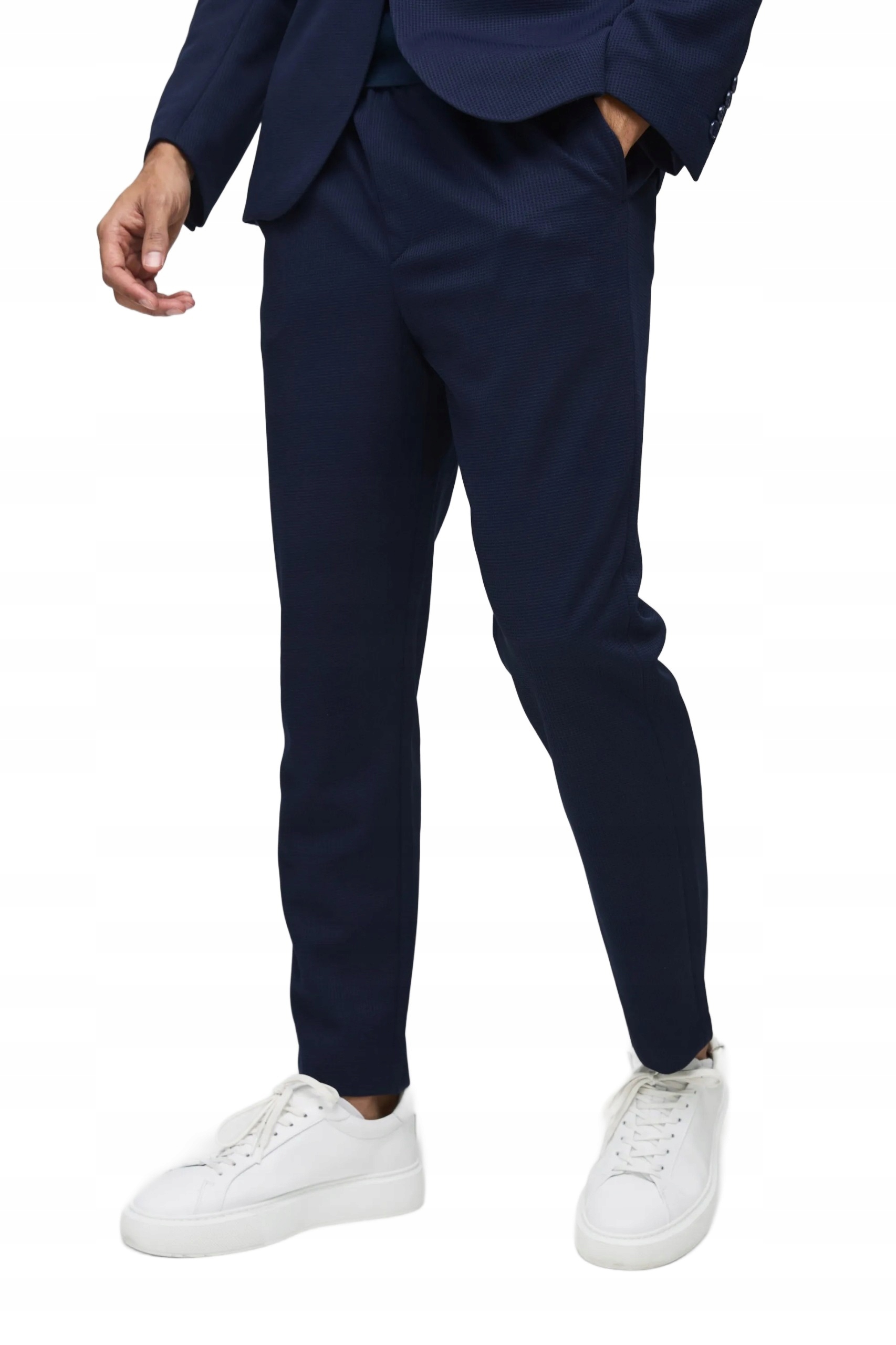 Boohooman Pánské Tmavě Modré Oblekové Kalhoty S Jemnou Texturou Xs Z3A*