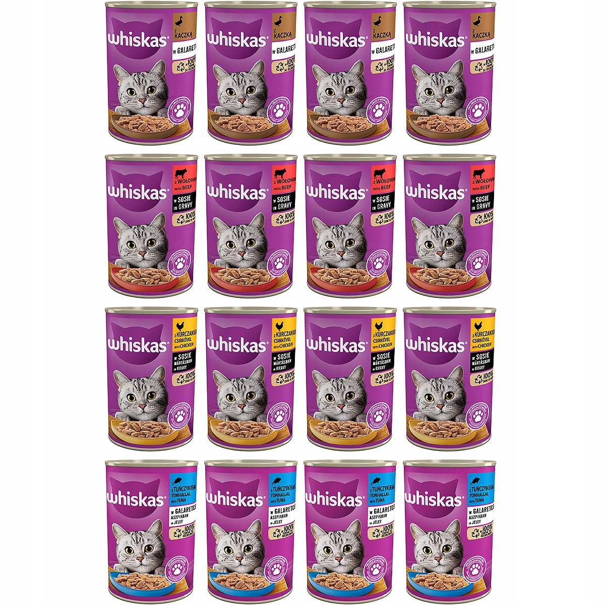 Levně Whiskas Vlhké krmivo pro dospělé kočky v konzervách, mix chutí 16 x 400 g