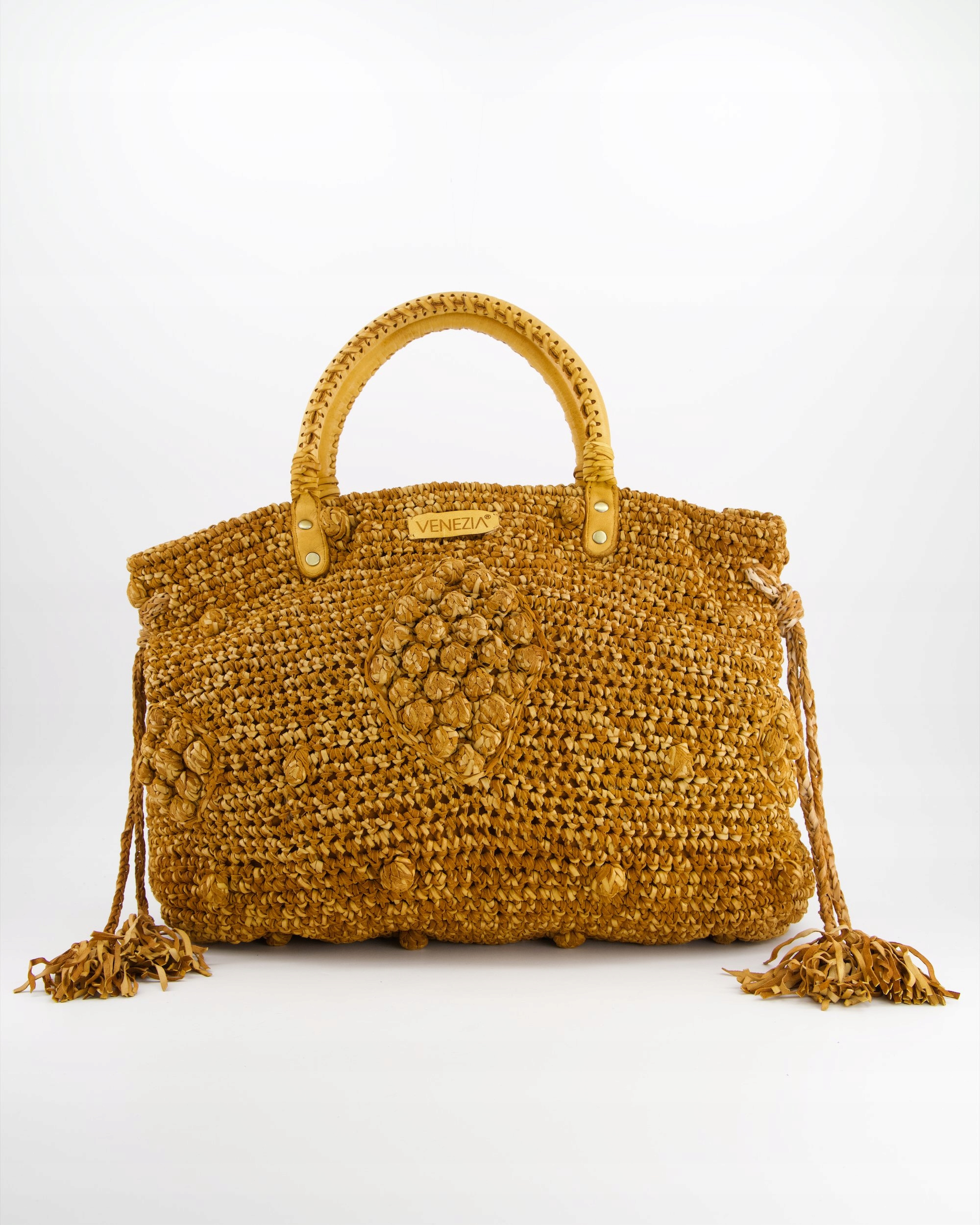 Skórzana Torebka Damska Venezia Karmelowa Shopperka Pleciona W Stylu Boho