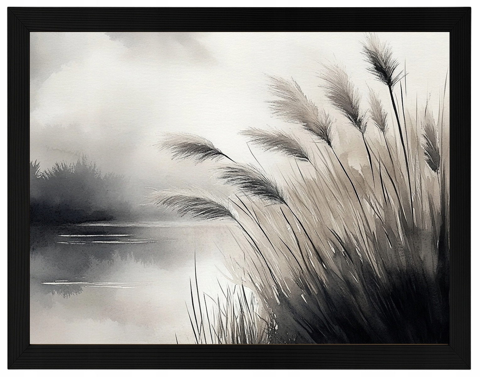 Plakát Rámeček Dřevo Krajina Pohled Jezero Rybník Tráva Pampasová 80x60