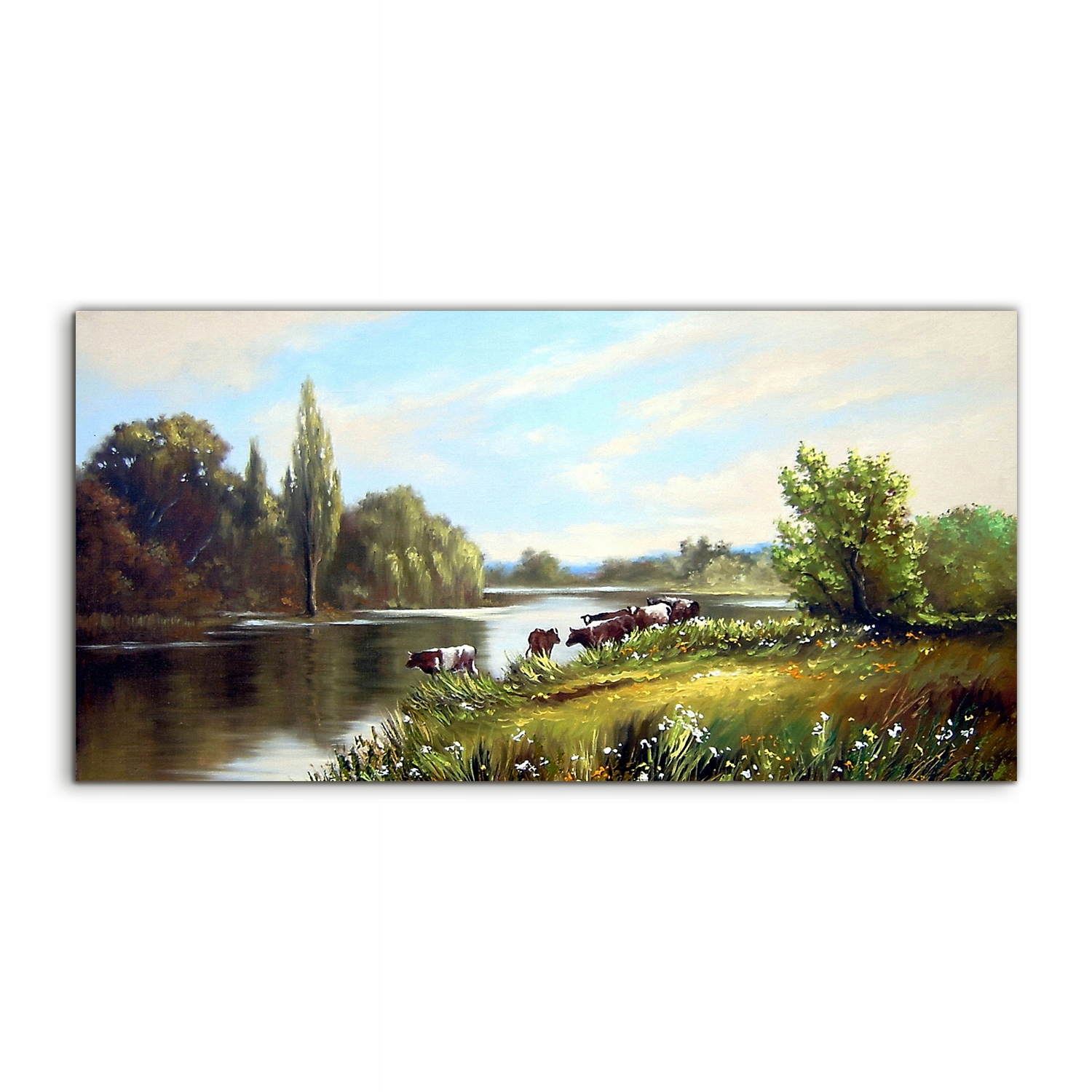 

Obraz akryl 120x60 ścienny Łąka Las Jezioro Krowa