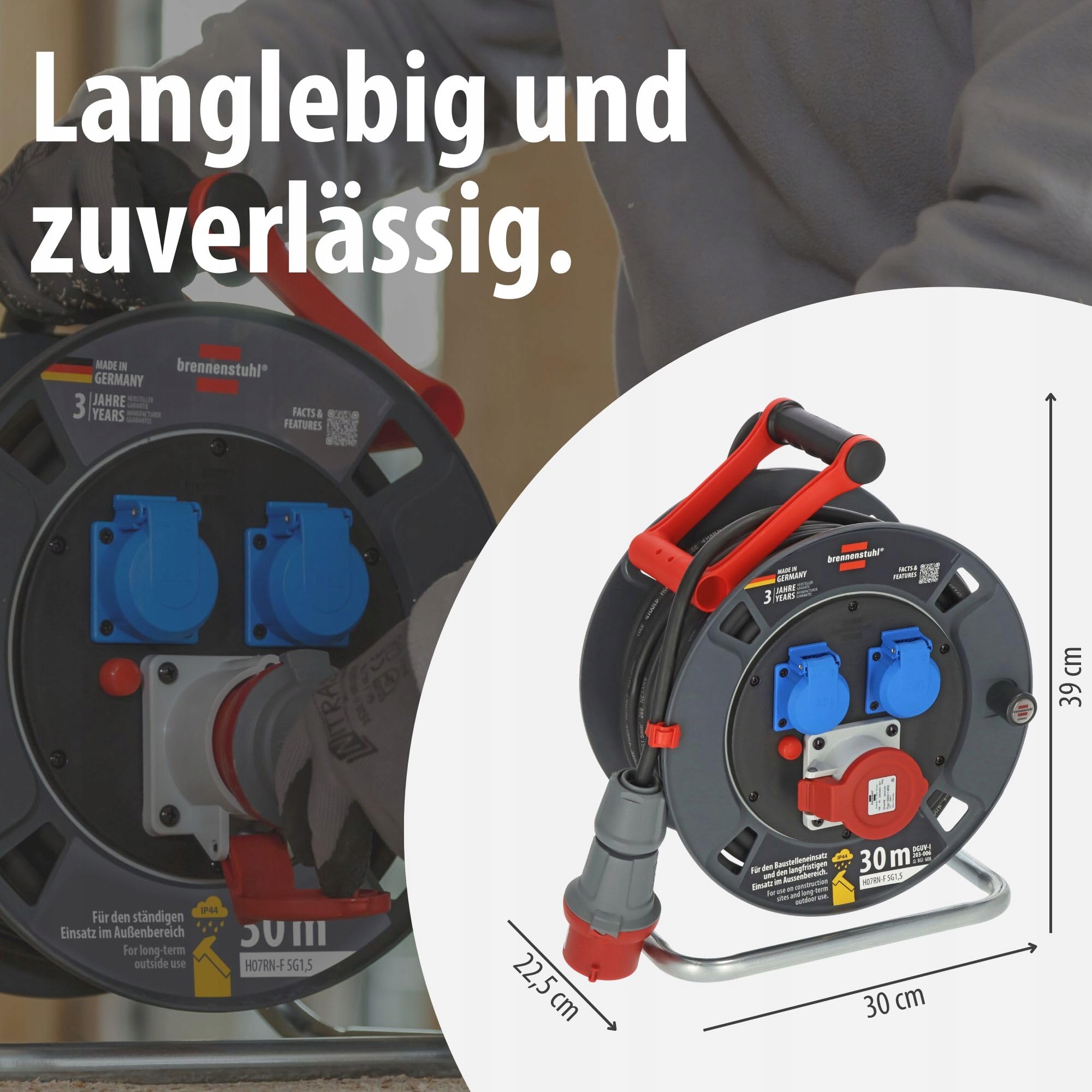 BRENNENSTUHL Garant CEE Przedłużacz Bębnowy 30m Do Użytku Zewnętrznego IP44 — miniatura 7