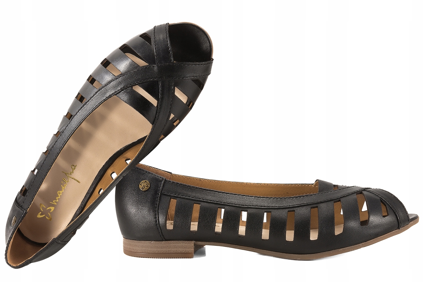 Maciejka P7540-01 Balerínky Ažurové Polobotky Balerínky Kožené Černá 38