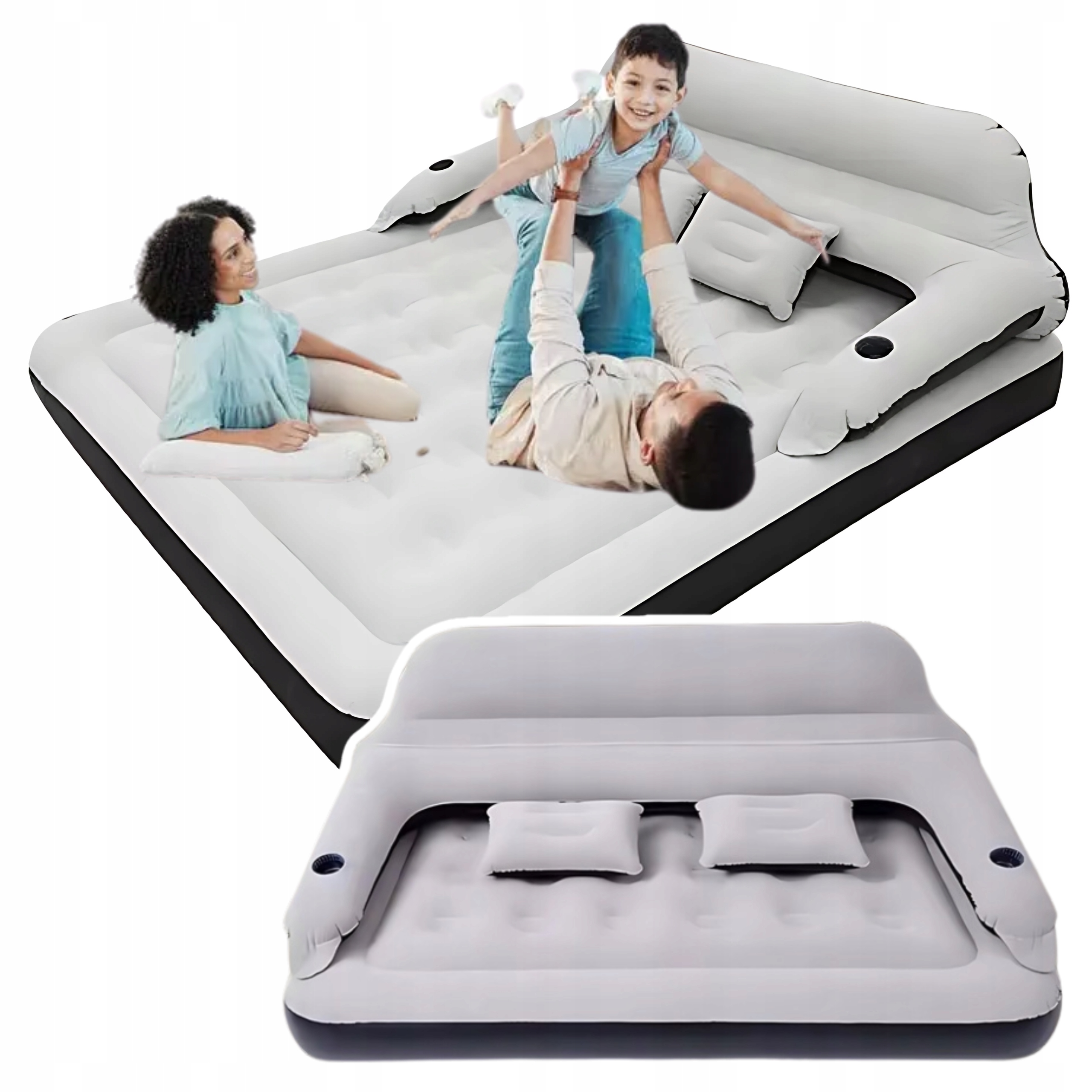 Materac dmuchany Queen Size 2-os. z oparciem – łóżko zapasowe kempingowe