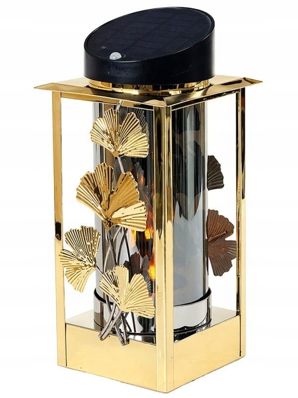 Solární lampa 27 cm – hřbitovní svíčka list ginkga senzor pohybu