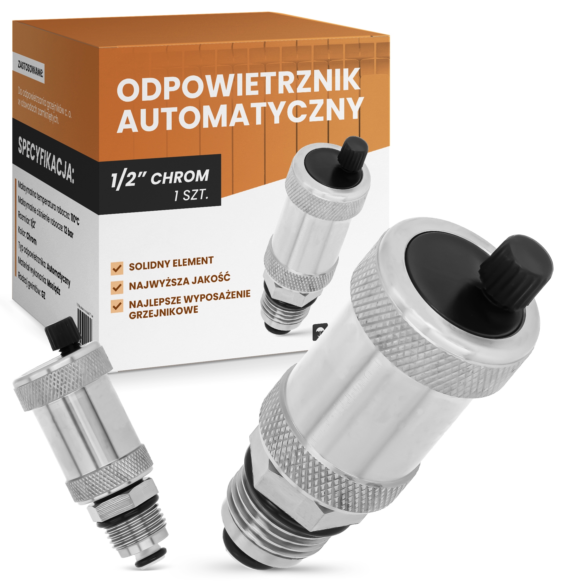 

Odpowietrznik automatyczny na pion 1/2" chrom